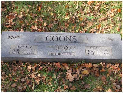 Eunice Virginia Davis Coons and her son Dennis Coons Headstone.